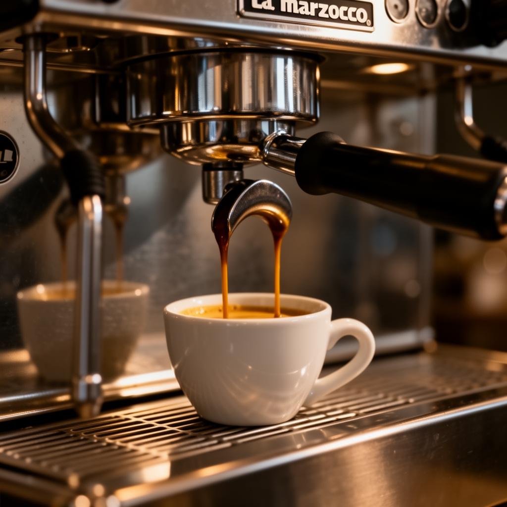 La Marzocco espresso machine pulling a shot